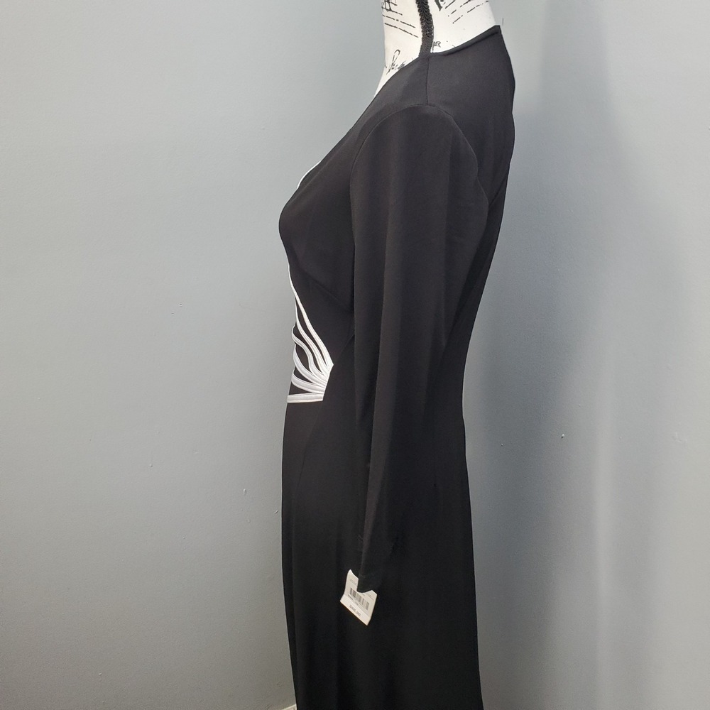 Connected Apparel Sheath Dress Women 10 Black White Diagonal Stripes Deep V-Neck - Picture 8 of 9